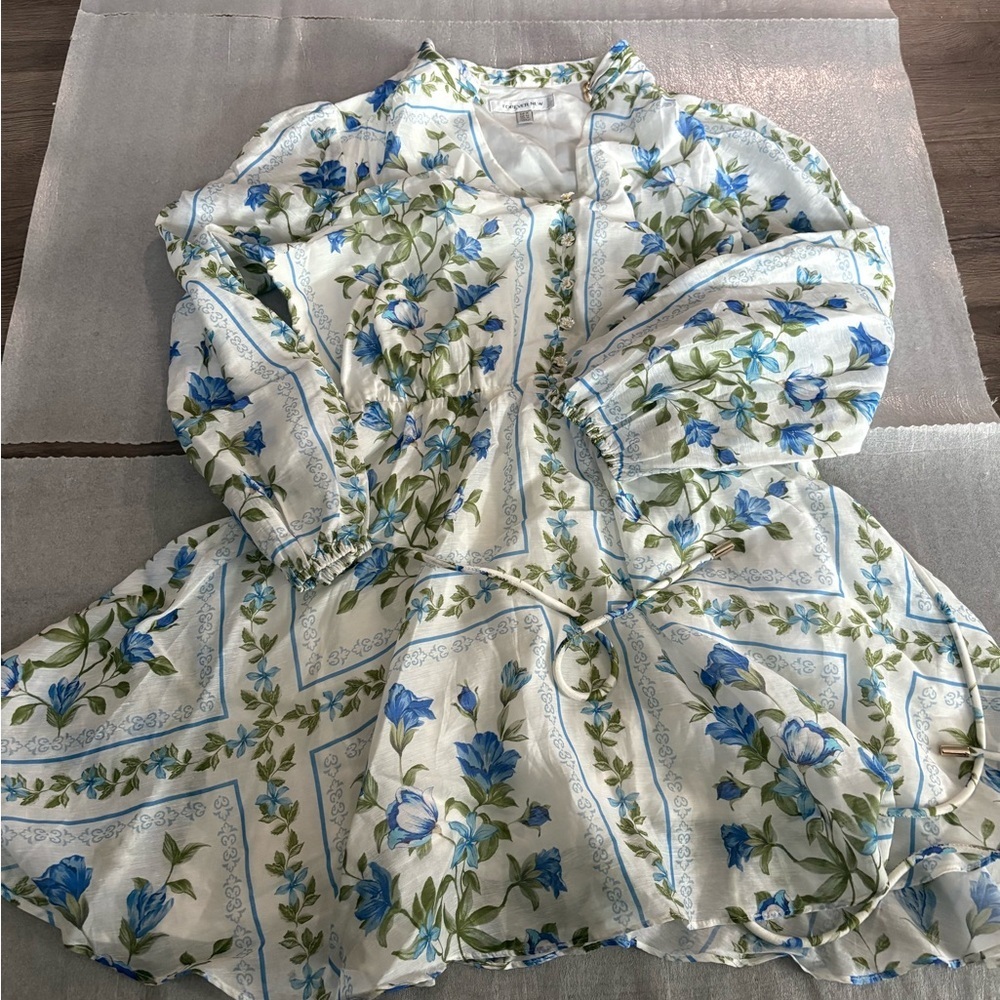 [US10]Forever New Blue Green Tamia Floral Long Sleeve Mini Dress - Picture 3 of 10
